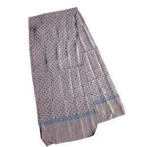 Vintage silky long rectangle scarf unisex taupe brown & blue unfinished ends